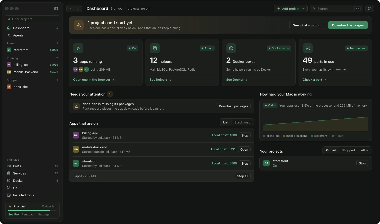 The Lokstack dashboard