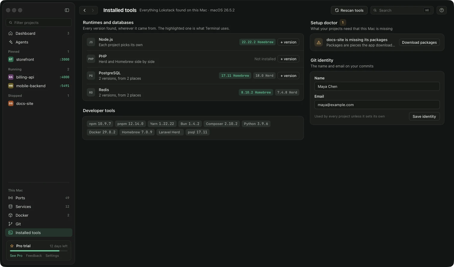 Installed tools