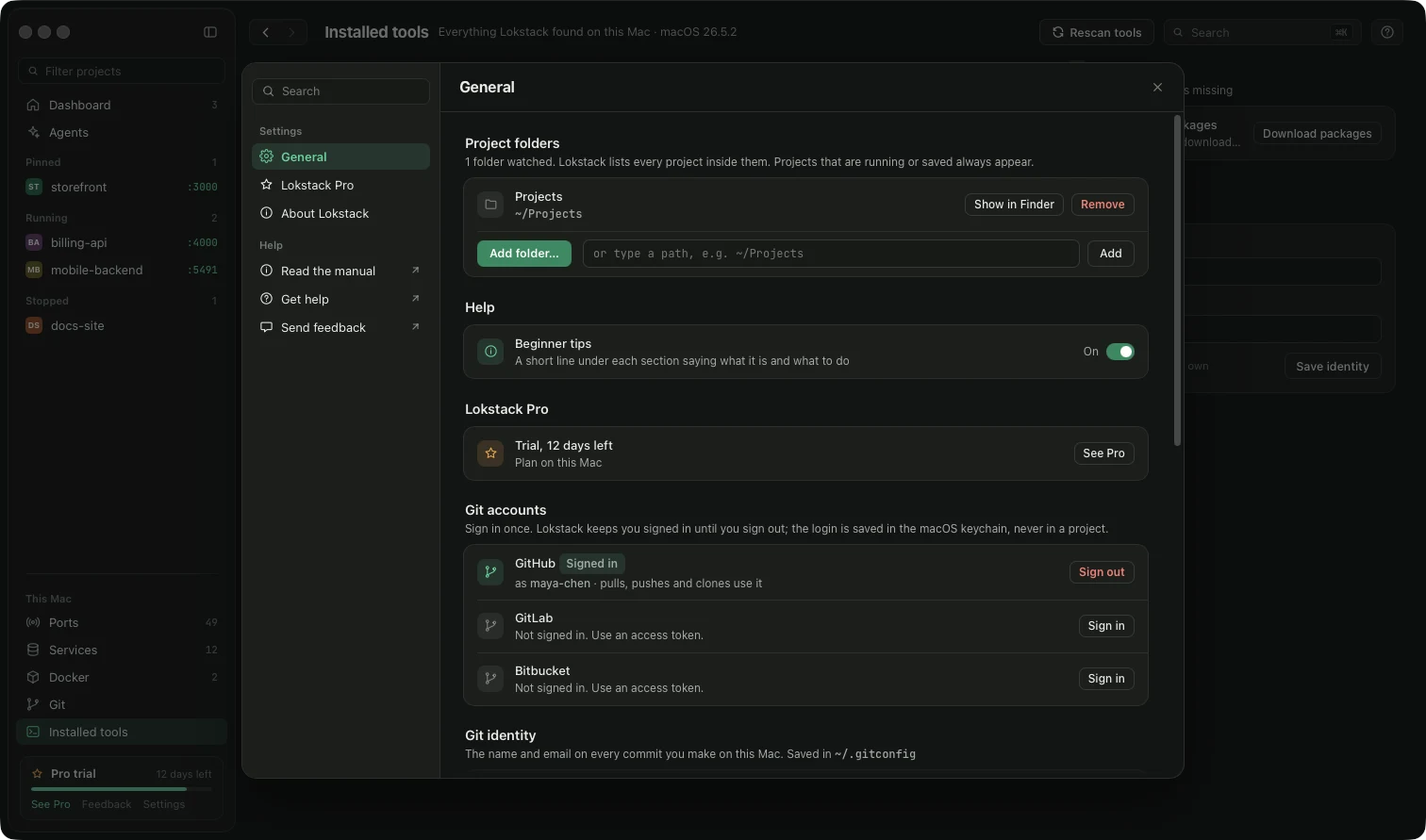 The Settings window