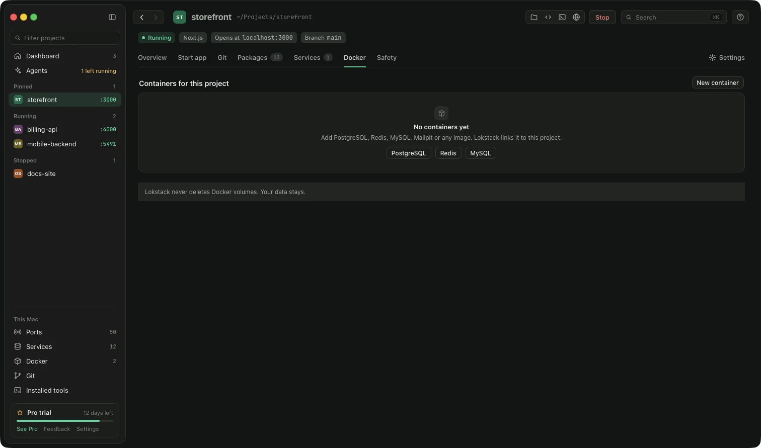 The Docker tab
