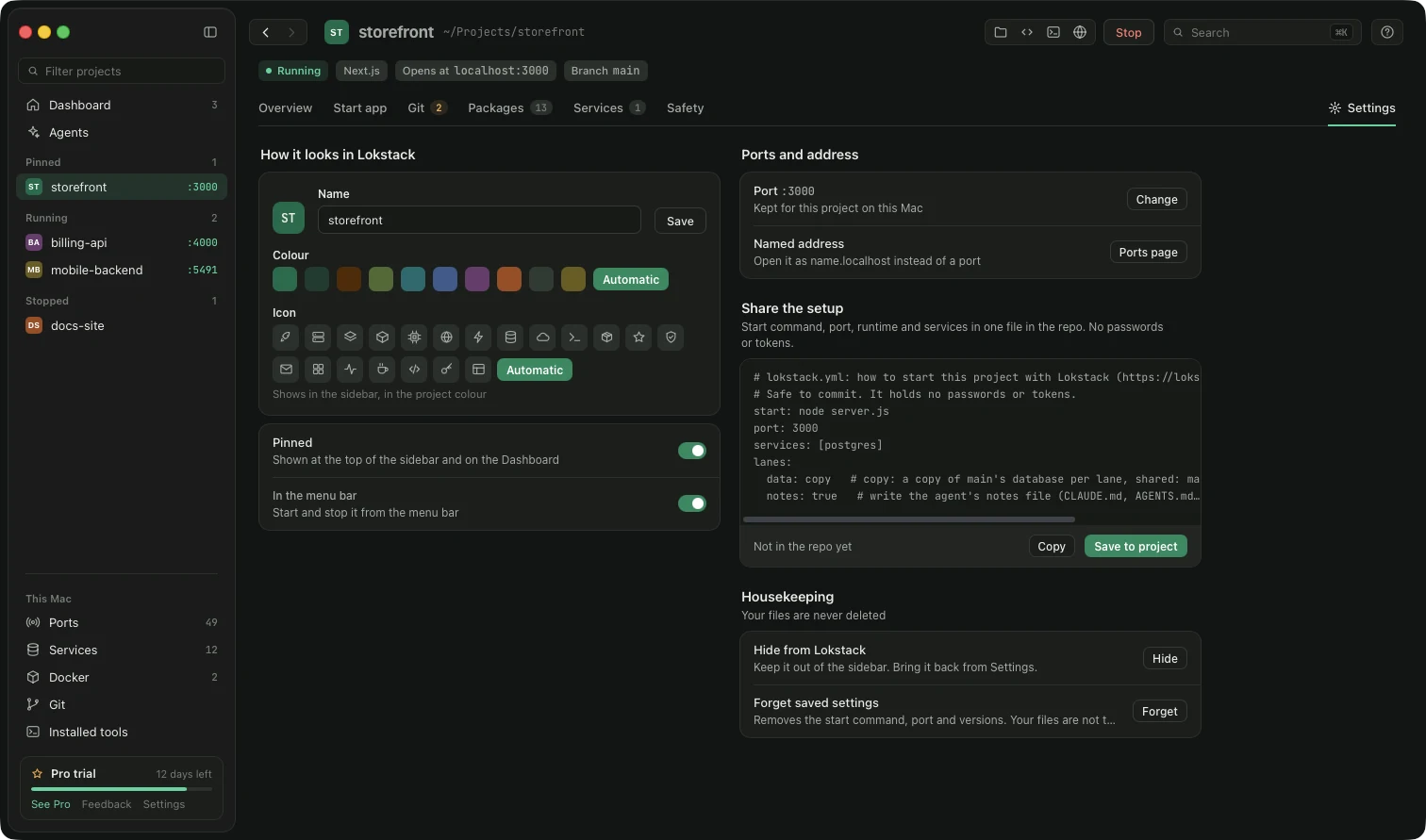 Project settings
